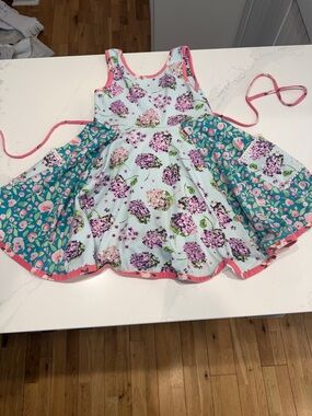 SweetHoney Floral & Teal Mixed-Print Sundress - Pink Trim